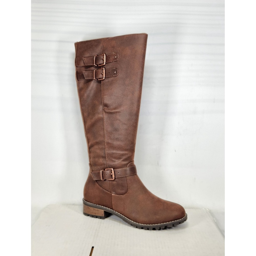 Bjorndal Cassie Tall Riding Boot Women Size 8.5 Dark Brown Faux Leather Buckle